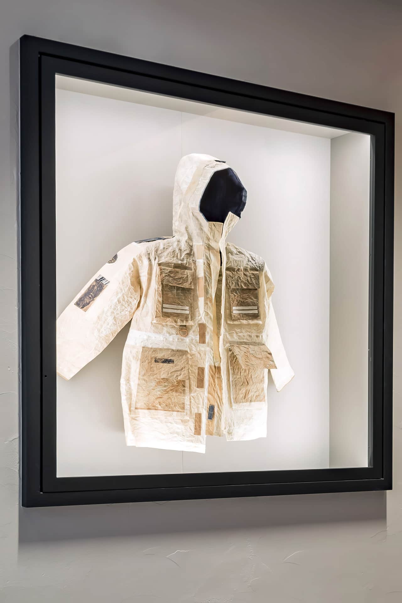 Artwork by Alexa Hatanaka titled Paper Snow Mantra at Canada Goose Frankfurt, Germany